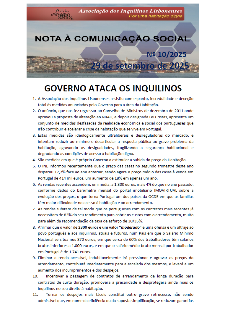 Governo ataca os inquilinos